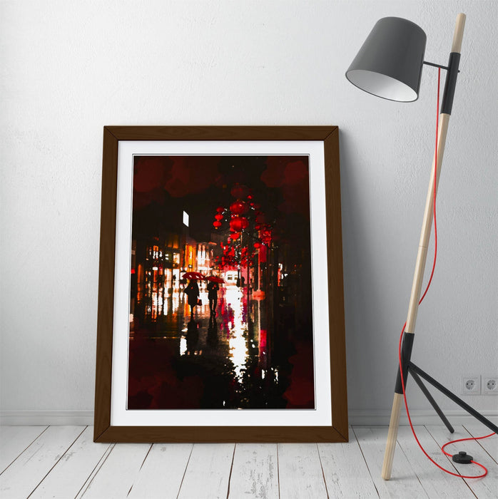 Framed Wall Art Poster - Umbrellas Night Art Print | Handmade UK Wall Decor