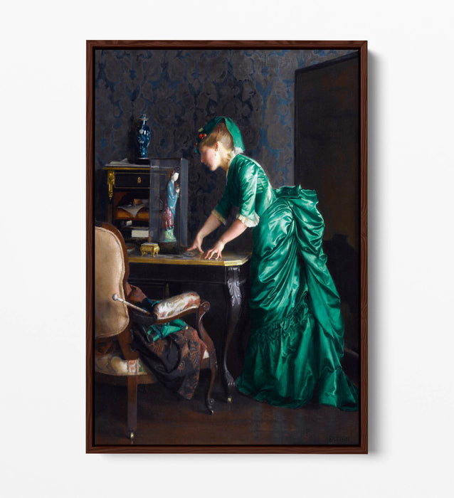 Canvas Wall Art – William McGregor Paxton Green Dress Painting | Float Effect Print