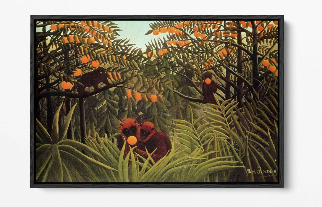 Canvas Wall Art - Apes In Orange Grove Print | Float Effect Canvas Print UK