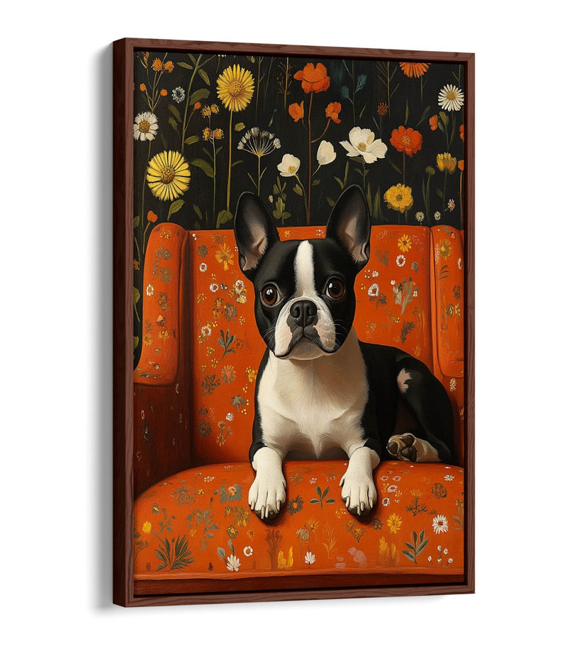 Floral Canvas Wall Art - Cute French Bulldog Print | Float Effect Canvas, Vibrant Color Artwork