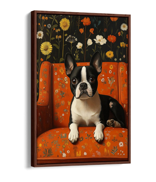 Floral Canvas Wall Art - Cute French Bulldog Print | Float Effect Canvas, Vibrant Color Artwork