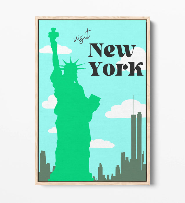 RETRO VINTAGE VIVID BRIGHT NEW YORK TRAVEL POSTER -FLOAT EFFECT CANVAS ART PRINT