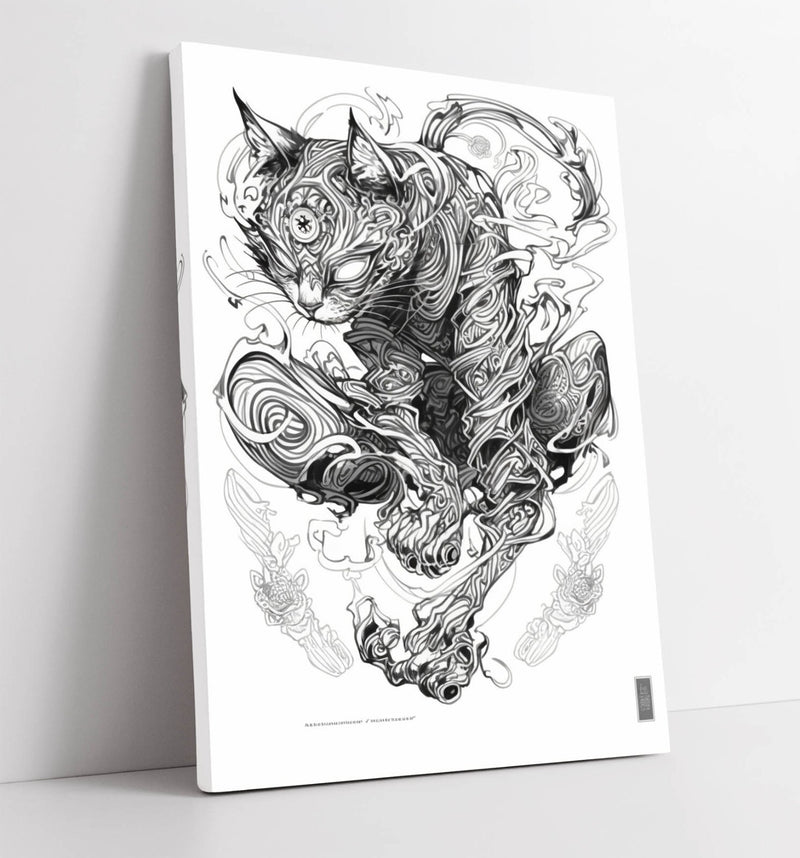 Cat Canvas Wall Art | Minimalist Black Sketch Line Art | Ready to Hang Print