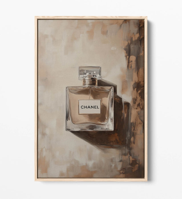 Canvas Wall Art - Beige Perfume Bottle Oil Paint Style Float Effect Print on Custom 30mm Frame