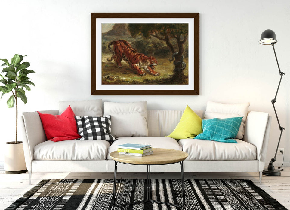 Framed Wall Art - Eugene Delacroix Tiger And Snake Print On Matte Paper
