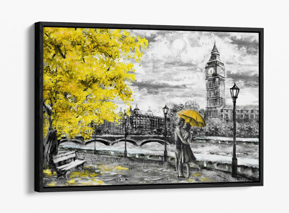 Big Ben Canvas Art - London Yellow Print | Float Effect Canvas, Ready to Hang
