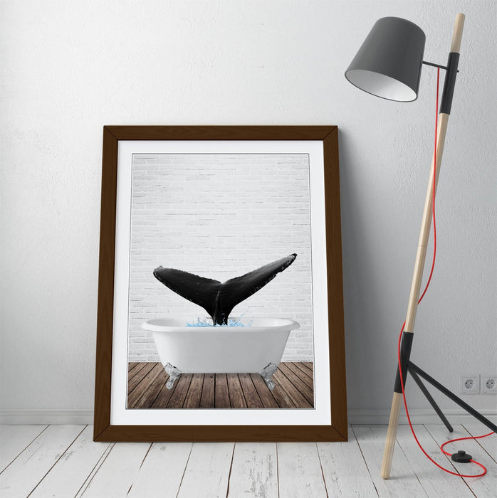 WHALE IN BATHTUB -QUIRKY ART FRAMED POSTER PICTURE PRINT BATHROOM ARTWORK
