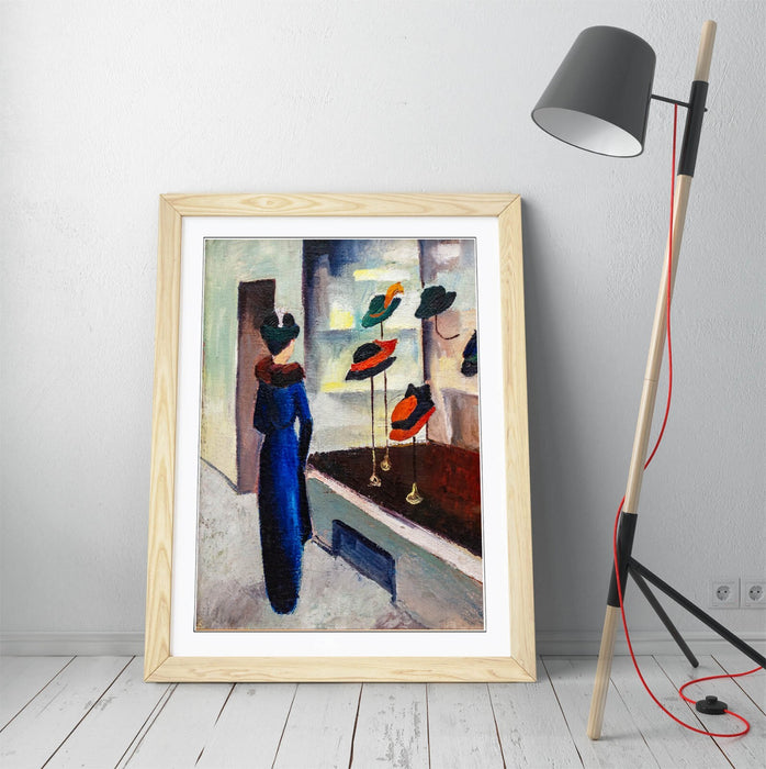 Framed Wall Art - August Macke Hutladen III Poster Print | Matte Paper, Wood Grain Frame