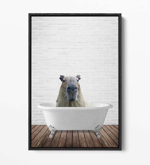 CAPYBARA IN BATHTUB -QUIRKY BATHROOM FLOAT EFFECT CANVAS WALL ART PIC PRINT