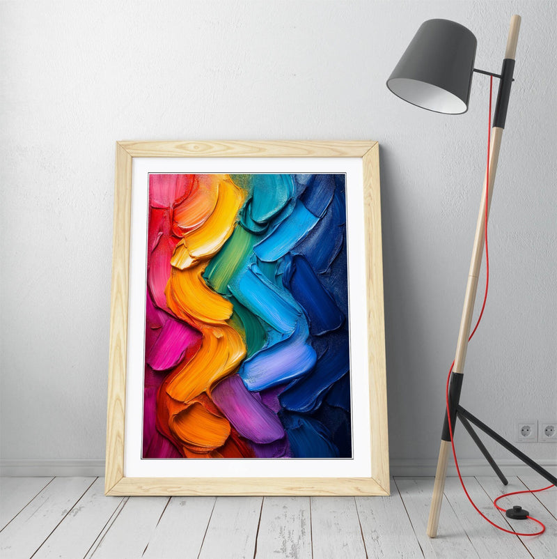 Framed Wall Art – Multi Colour Paint Brush Strokes Poster Print with High Quality Frame