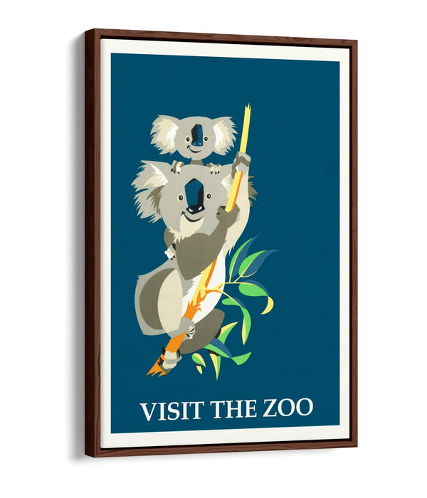 RETRO VINTAGE VISIT THE ZOO KOALA POSTER -FLOAT EFFECT CANVAS ART PRINT