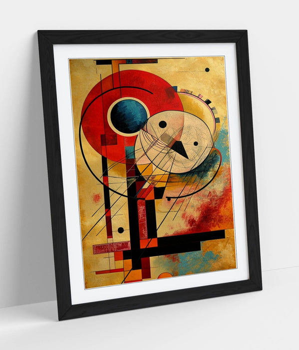 Framed Wall Art Abstract Red Beige Pattern Kandinsky Style Print - Handmade UK