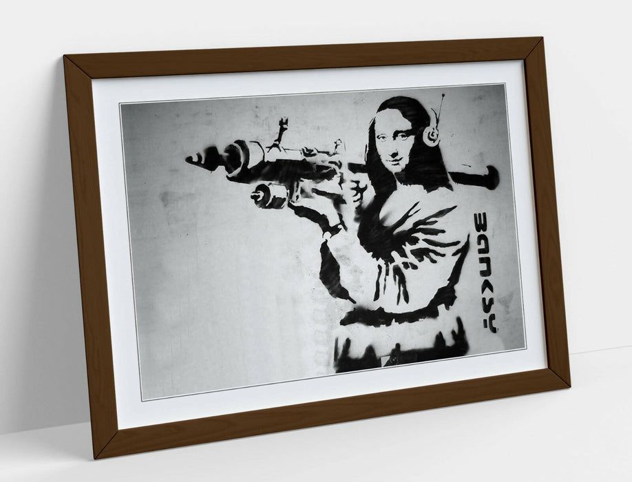 MONA LISA BAZOOKA -FRAMED POSTER WALL ART PRINT ARTWORK- BLACK & WHITE
