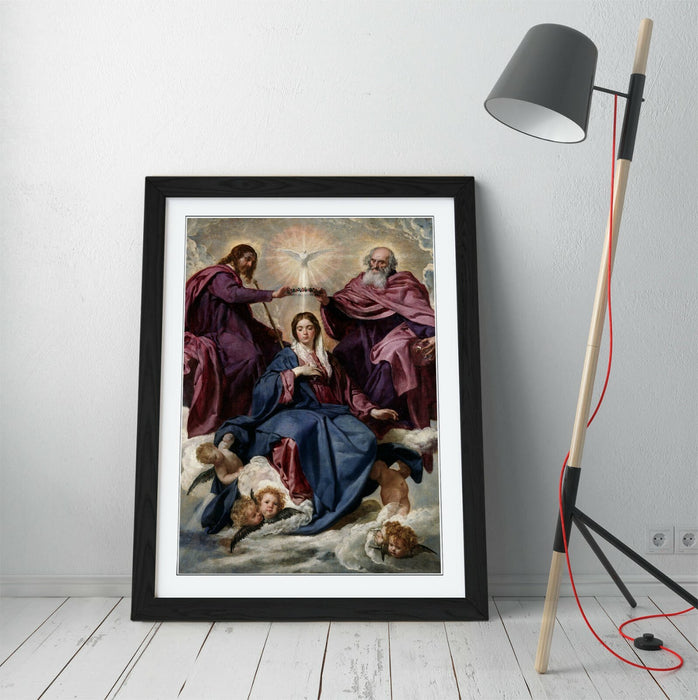 Framed Art Print - Coronation of Virgin Religious Wall Art Decor | Handmade Woodgrain Frame