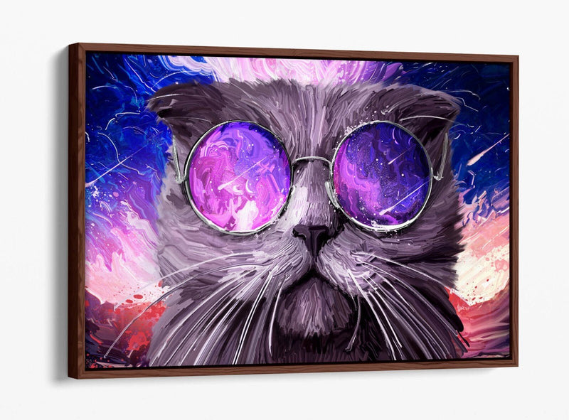 Funky Cat Sunglasses Canvas Wall Art - Galaxy Background Float Effect Print