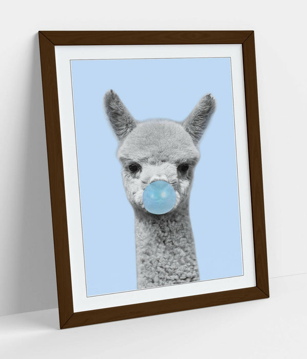 ALPACA BLACK WHITE BABY BLUE BUBBLEGUM -FRAMED ART POSTER PICTURE PRINT ARTWORK