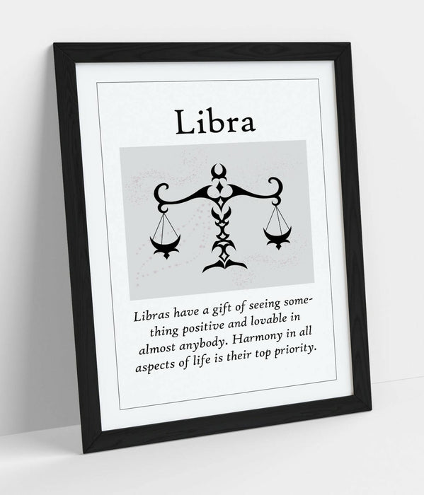 LIBRA STAR SIGN ZODIAC ASTOLOGY QUOTE SLOGAN -FRAMED WALL ART PICTURE PRINT