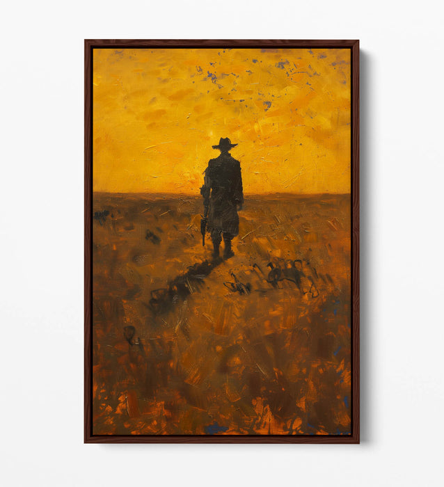 Canvas Wall Art – Wandering Cowboy Sunset Landscape Float Effect Print