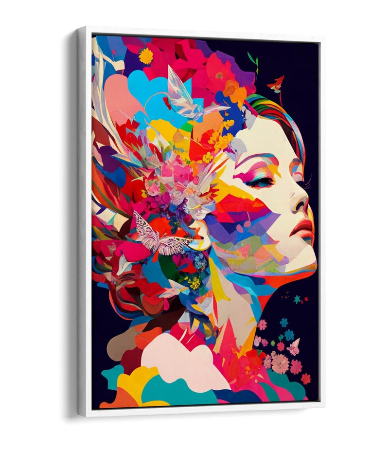 Canvas Wall Art Print - Multicolour Abstract Woman With Float Effect Frame