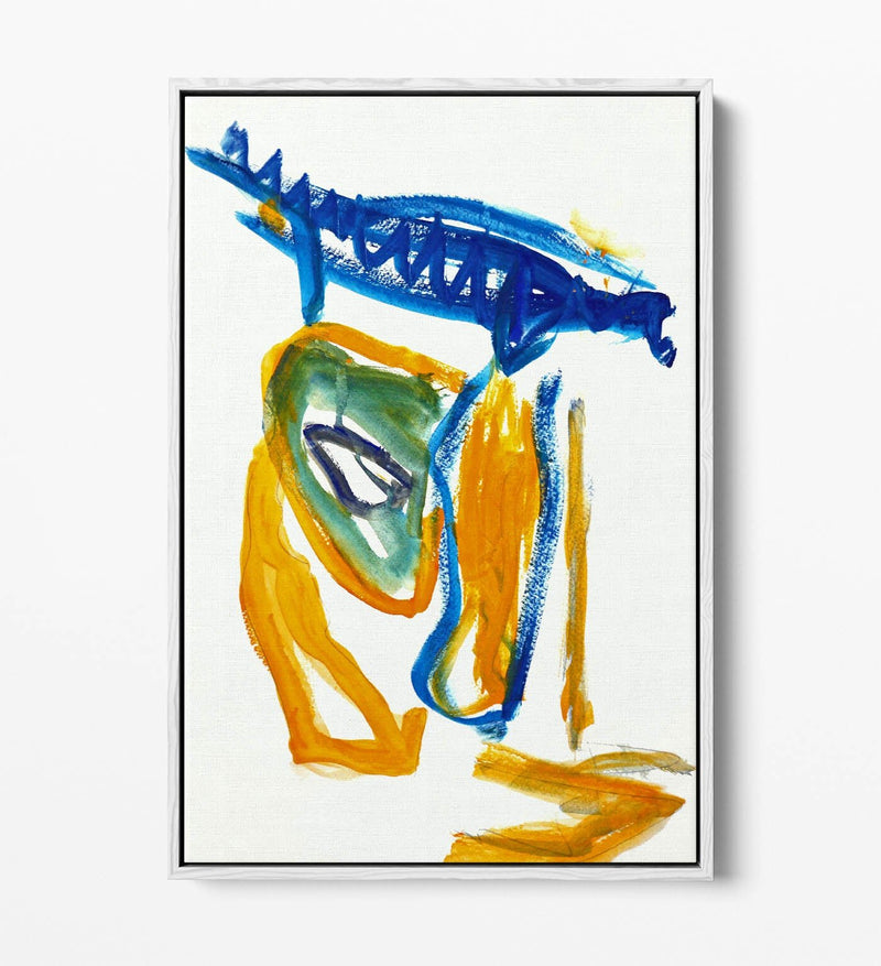 Float Effect Canvas Art - Abstract Yellow Blue Painting | Ready To Hang, Premium Varnish Finish