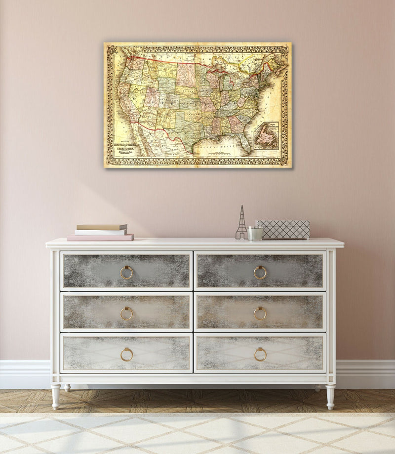 Vintage USA Map Art – Canvas Wall Art | Framed Deep Frame Canvas Print