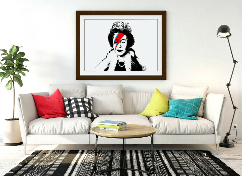 BANKSY QUEEN DAVID BOWIE -ART FRAMED POSTER PICTURE PRINT ARTWORK- BLACK & WHITE