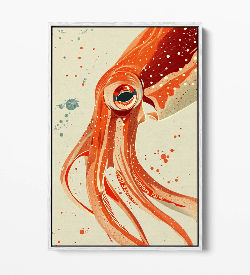Orange Squid Canvas | Contemporary Decor Float Effect Frame - Handmade UK Art
