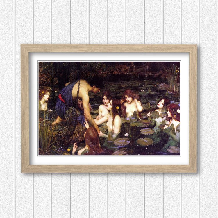 Framed Art Poster – John William Waterhouse Hyla's Nymphs Painting with Natural Wood Frame
