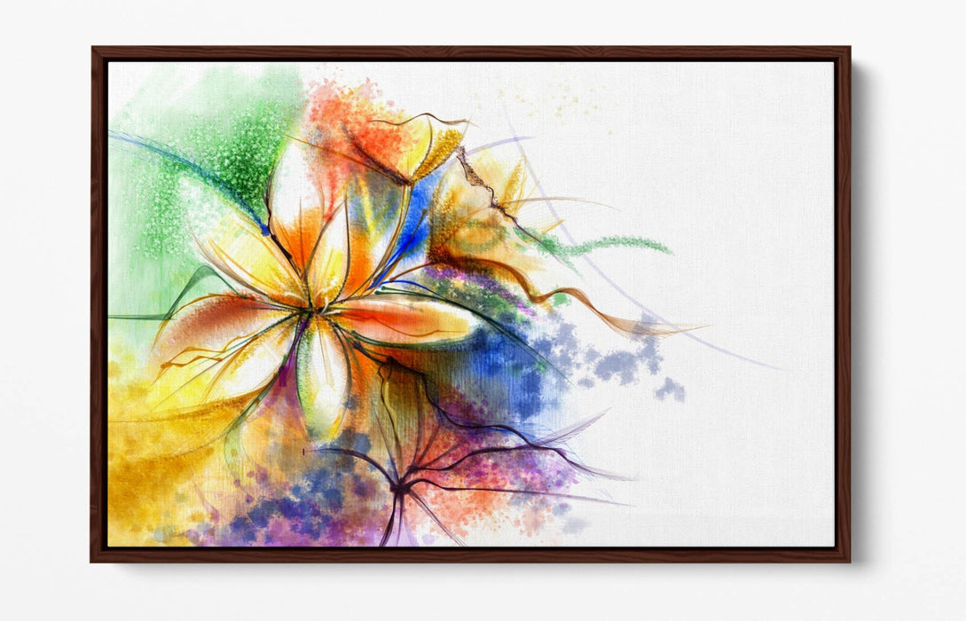 Canvas Wall Art - Multi Colour Flower Abstract Print | Float Effect Frame