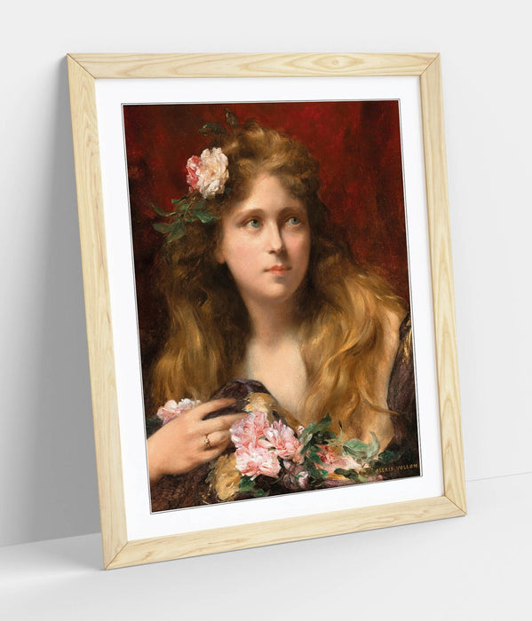 Framed Wall Art Featuring Alexis Vollon Young Lady With Roses - Poster Print