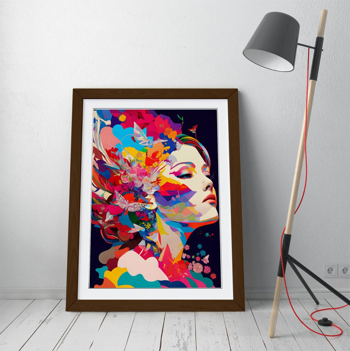 Framed Wall Art - Multicolour Abstract Woman Art Print | Faux Wood Frame, Ready To Hang