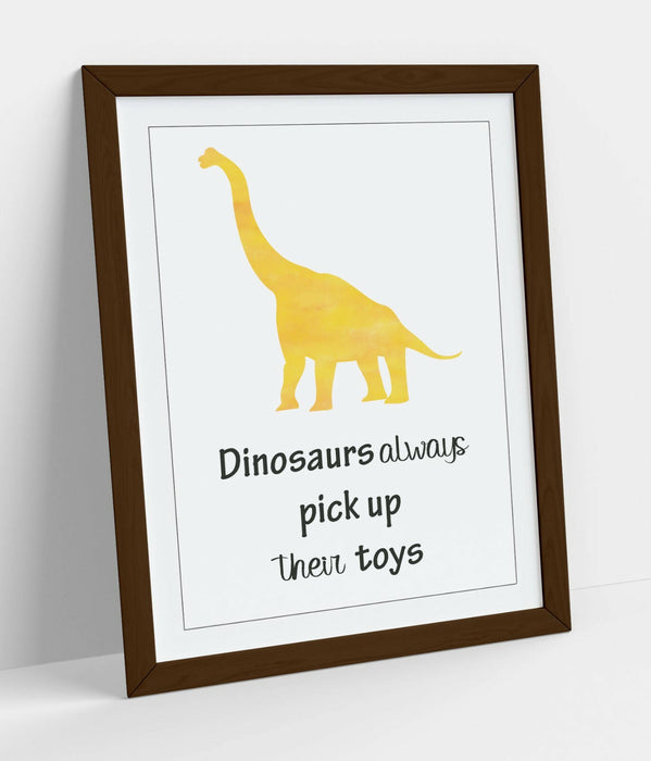 "DINOSAURS PICK UP TOYS" WATERCOLOUR NURSERY QUOTE-FRAMED WALL ART PICTURE PRINT