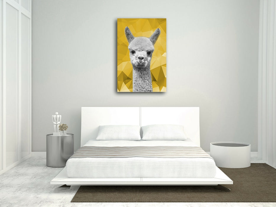 Canvas Wall Art – Alpaca Geometric Print With Mustard Yellow & Black White Decor