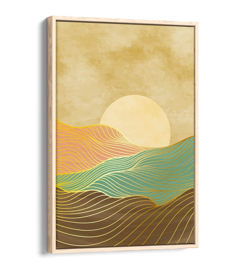 Canvas Wall Art – Abstract Multi Color Mountains Sunset Float Effect Frame