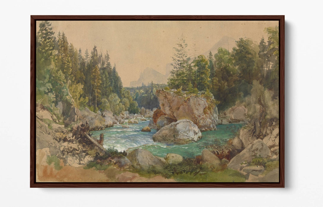 THOMAS ENDER, RIVER LANDSCAPE IN THE ALPS-FLOAT EFFECT CANVAS WALL ART PIC PRINT