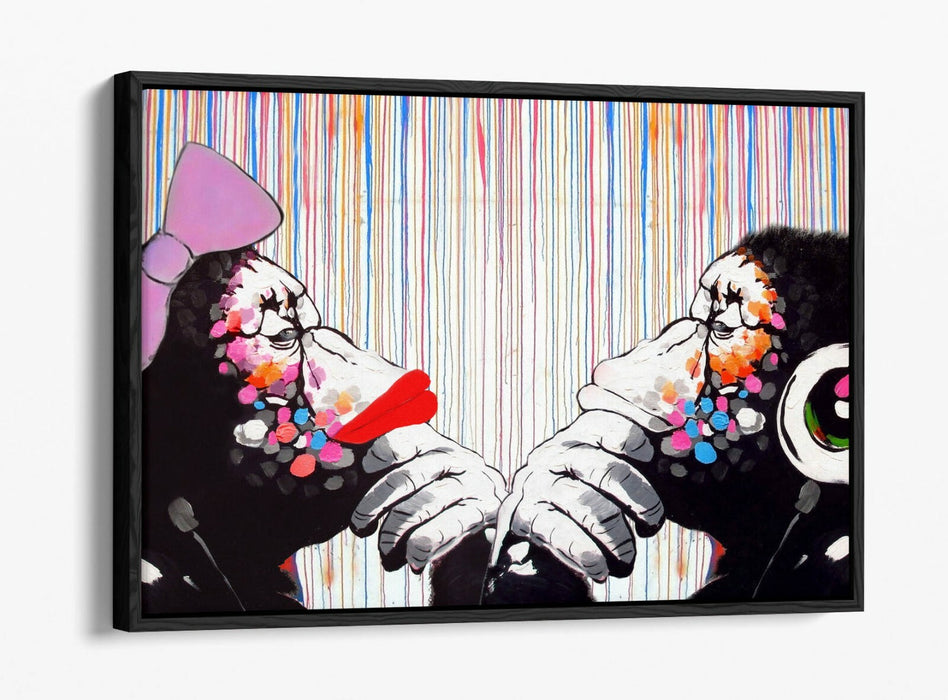 BANKSY DJ MONKEY THINKER DUO COLOUR RAIN -FLOAT EFFECT CANVAS WALL ART PIC PRINT