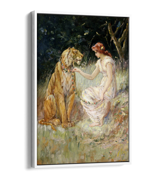 Canvas Wall Art Print | Premium Float Effect Canvas Frame With Lady And Tiger Artwork
