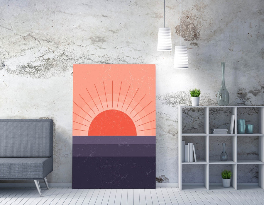 Minimalist Canvas Wall Art - Pink Sunset Dark Blue Sea | Premium Canvas Print