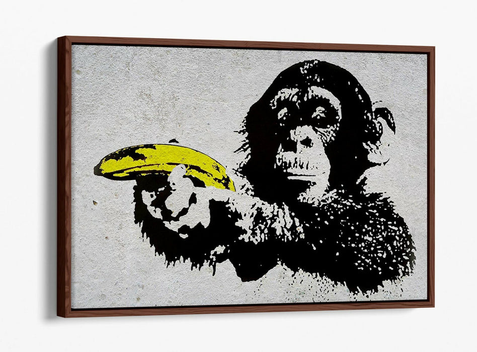 BANKSY MONKEY BANANA GUN -FLOAT EFFECT CANVAS WALL ART PIC PRINT- YELLOW BLACK