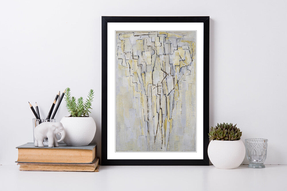 Mondrian Framed Wall Art – Handmade UK Tree Poster With Wood Grain Frame