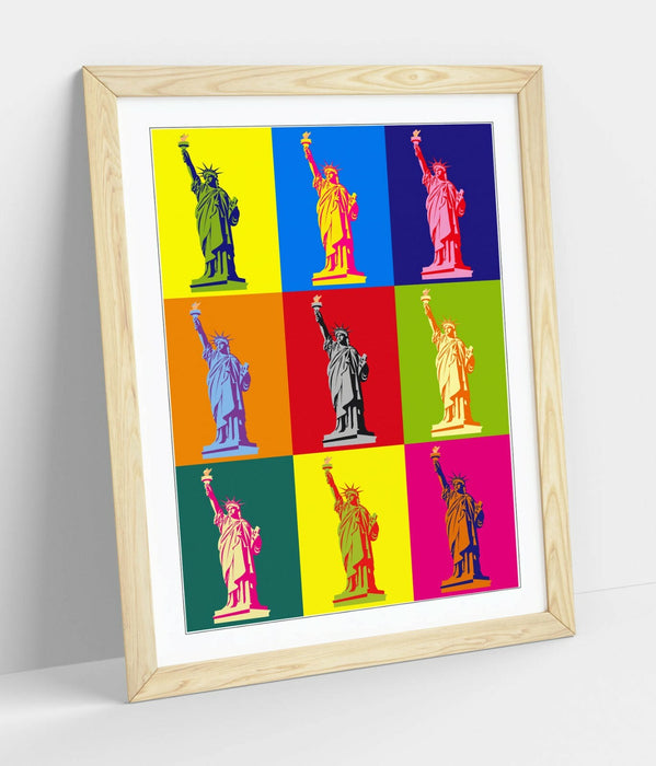 STATUE OF LIBERTY COLOURFUL POP ART -FRAMED WALL ART PICTURE PRINT