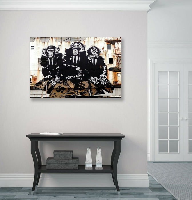 3 WISE MONKEYS BANKSY  CANVAS WALL GRAFFITI ART PRINT ARTWORK FRAMED POSTER