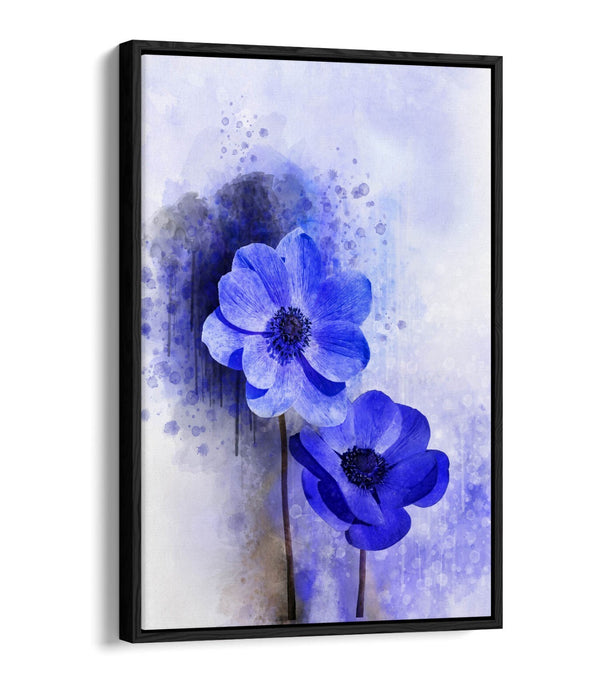 Canvas Wall Art - Blue Purple Flower Print | Float Effect, Handmade, Ready To Hang