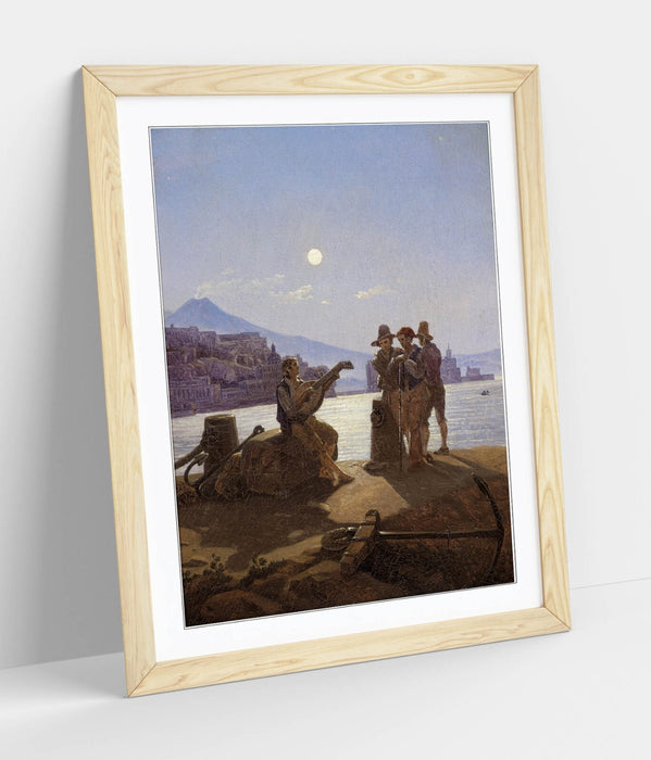 Framed Wall Art - Carl Gustav Carus Italian Fishermen Print With Woodgrain Frame