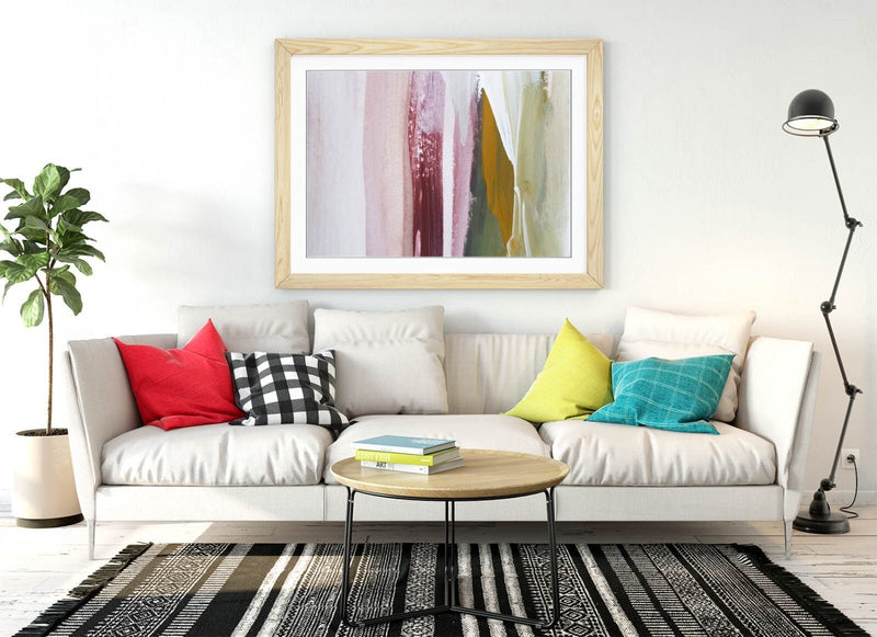 Framed Wall Art Poster – Abstract Paint Stroke Art with Wood Grain Frame | Handmade UK