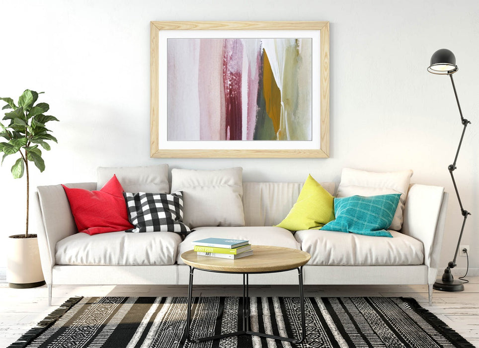 Framed Wall Art Poster – Abstract Paint Stroke Art with Wood Grain Frame | Handmade UK