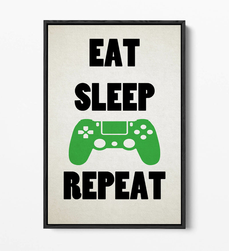 Gamer Wall Art - Eat Sleep Game Repeat Sign | Handmade Float Effect Canvas Print