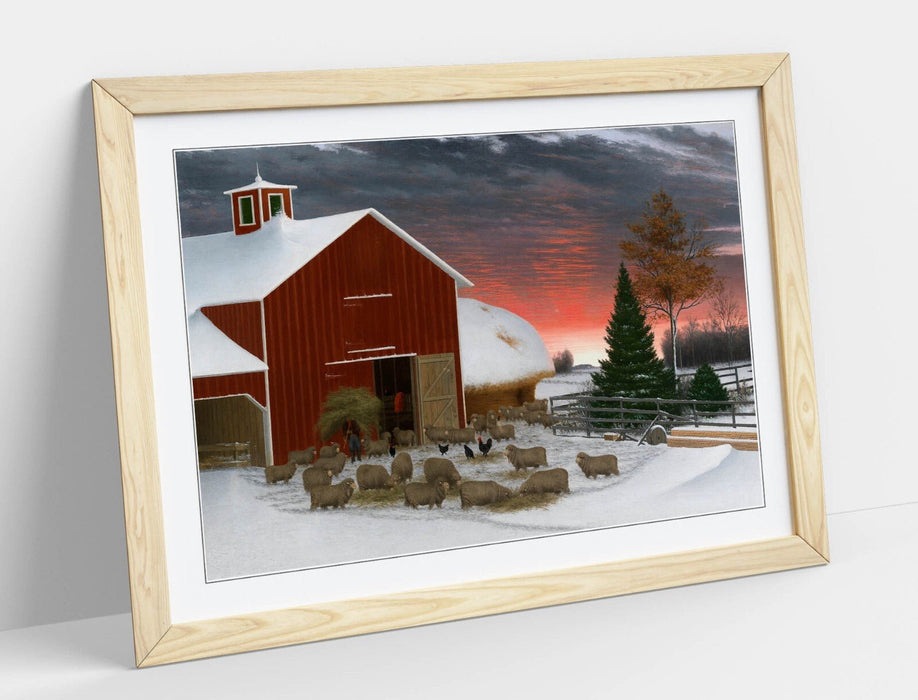 Framed Wall Art Poster - Horatio Shaw, Barnyard in Winter | Art Print and Wood Frame - 3 colours