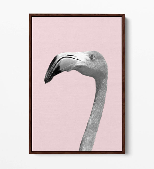 FLAMINGO HEAD BLACK WHITE PINK -FLOAT EFFECT CANVAS WALL ART PIC PRINT