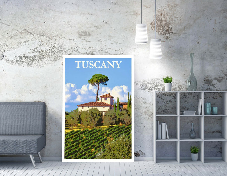 VINTAGE RETRO TUSCANY TRAVEL POSTER -CANVAS WALL ART PICTURE PRINT- BLUE